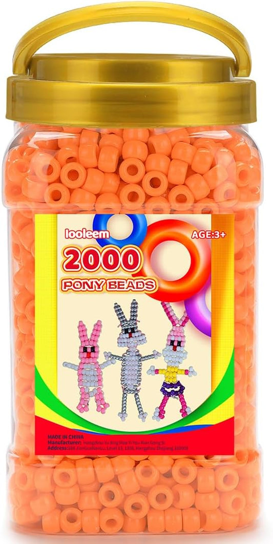 iooleem pony beads(2000pcs orange pony beads), beads for bracelets making, beads for crafts, beading supplies, friendship bracelets making.