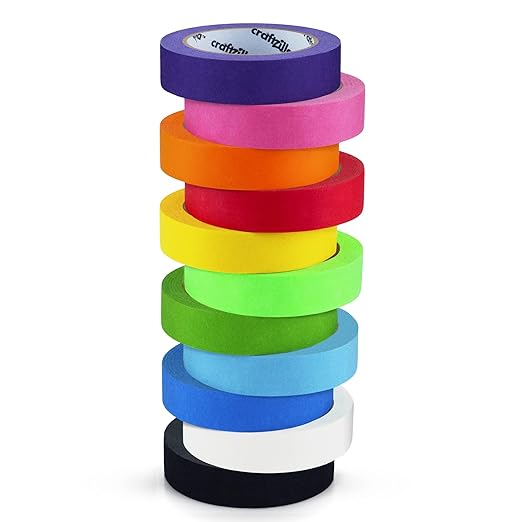 Colored Masking Tape - 11 Roll Multi- Pack, 825 Ft x 1 Inch - Colored Painters Tape for Arts & Crafts Labeling or Coding, Kids Art Supplies Color Tape Rolls, Colorful Masking Craft Tape