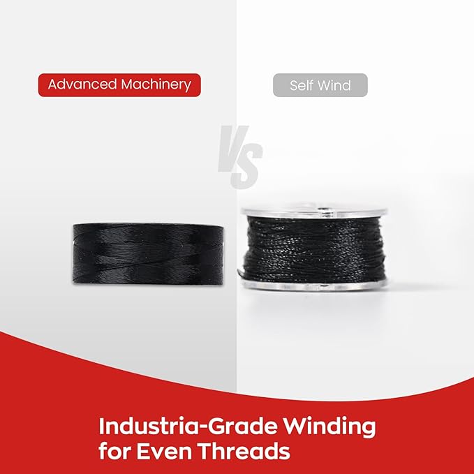 Poolin Prewound Bobbins, Richword Selected Black SideLess 144pcs Size L(SA155), 75D/2(60WT) Polyester Bobbin Thread for Commercial Multi Needles Embroidery Machine, 120 Yards
