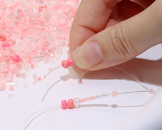 Mixed Craft Beads 1000Pcs/20g Glass Seed Beads Tube Beads Bugle Beads 1.5-4.5mm Small Loose Spacer Beads for DIY Bracelets Necklace Earring Jewelry Making (Pink)