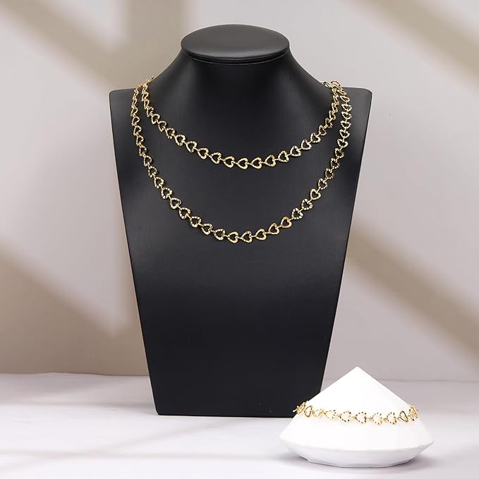YOUBEIYEE 5 Meters Gold Plated Hollow Heart Chain for Jewelry Making Stainless Steel Link Chains Bulk on Spool