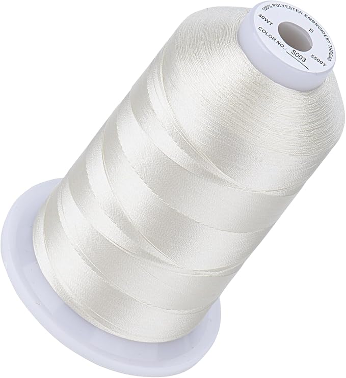 Simthread 5500Yds Embroidery Thread, 5000M High-Yardage 40WT 100% Polyester Thread – 170+ Vivid Colors, High-Speed Rated – Compatible with Brother, Singer, Janome & More - Egg Shell S003