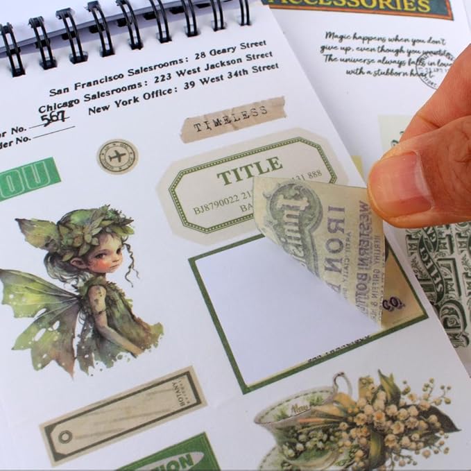 488PCS Vintage Scrapbook Stickers, 50 Sheets Precut Washi Stickers Book for Journaling, Green Ephemera for Junk Journal Supplies, Scrapbooking, Bujo, Collage, Adults Crafts Arts