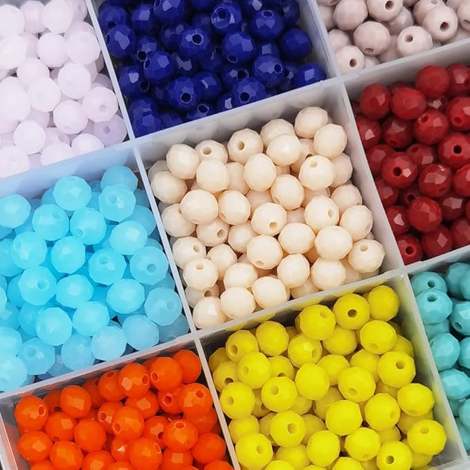 INSPIRELLE 1200pcs 6mm Multicolor Opaque Rondelle Glass Beads for Jewelry Making Faceted Briolette Shape Crytal Spacer Beads Assortments Supplies for Bracelet Necklace with Storage Box