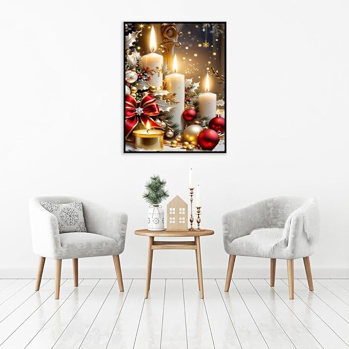 Christmas Candles Counted Cross Stitch Kits for Adults, Christmas Stamped Cross Stitch Kits for Beginners, Needlepoint Cross-Stitch Patterns Embroidery Kits Arts and Crafts for Home Decor 12×16 Inch