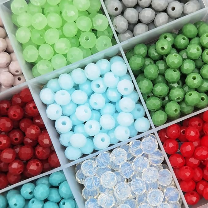 INSPIRELLE 1200pcs 6mm Multicolor Opaque Rondelle Glass Beads for Jewelry Making Faceted Briolette Shape Crytal Spacer Beads Assortments Supplies for Bracelet Necklace with Storage Box