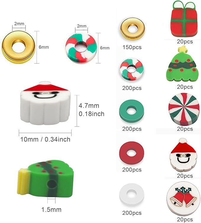 ZSFLZS Gold Beads Christmas Polymer Clay Beads Bracelet Making Kit, Round Spacer Bead 3/4/6/8mm 4 Size Smooth Ball Christmas Bead for Jewelry MakeDIY Bracelet, Necklace, Earring Making