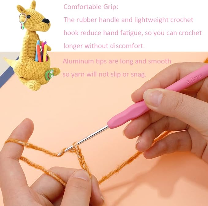 Crochet Hook, 3.0 mm Ergonomic Crochet Hook, Crochets Needles, Ergonomic Handle, Knitting Needles with Soft Handle Beginners and Experienced Crocheting Hobbyists (3.0 mm)