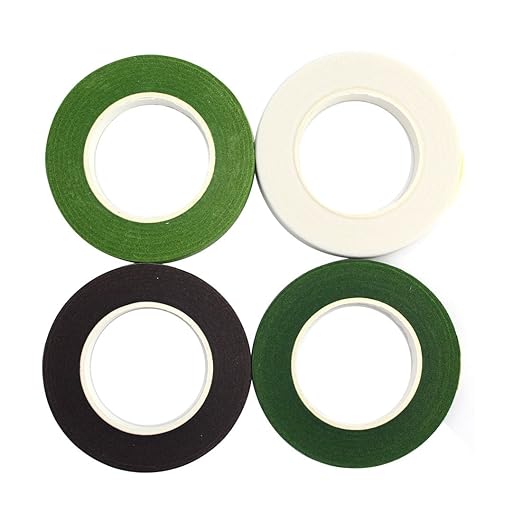 DECORA 4 Rolls 1/2" by 90' Floral Tape for Stem Wrap Dark Green Green Coffee White
