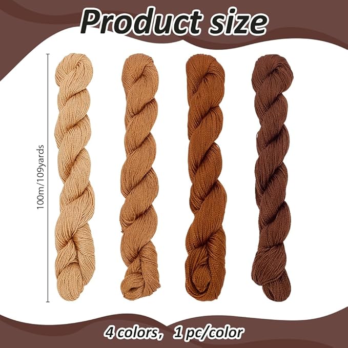 FREEBLOSS 4 Pcs Sashiko Thread Sashiko Skein 4 * 100 M Pure Cotton Embroidery Thread Japanese Sewing Threads Quilting & Embroidery Sewing Kit Supplies 4 Brown Theme Colors