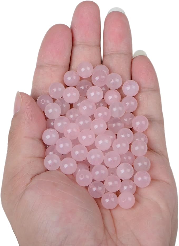 bymitel 140pcs natural crystal beads stone gemstone round energy healing loose beads with stretch cord for jewelry making bracelets anklets (rose quartz, 8mm 140pcs)