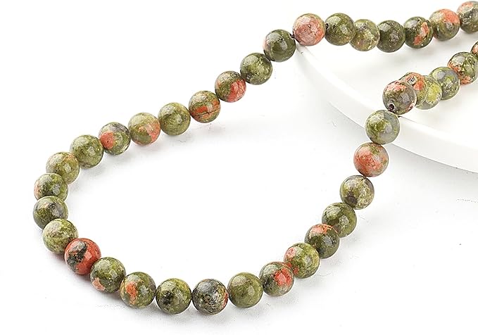 Natural Stone Beads for Jewelry Making - 10mm Gemstone Round Beads for Bracelets(35-37pcs, 10mm, Unakite)