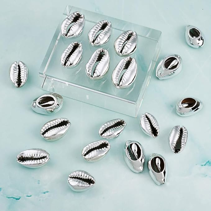 Cheriswelry 50pcs Platinum Electroplated Shell Beads Cowrie Shells Spiral Sea Shell Summer Beach Loose Spacer Beads for Bracelet Craft Jewelry Making Fish Tanks Home Decoration 15~20mm