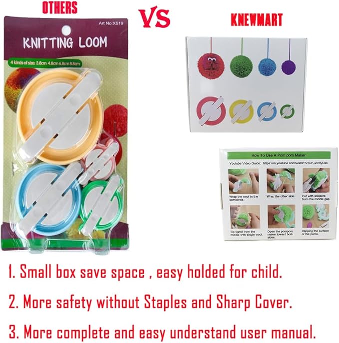 Knewmart Pompom Maker,4 Sizes Pom pom Makers for Fluff Ball Weaver Needle Craft DIY Wool Knitting Craft Tool Set Decoration (8)
