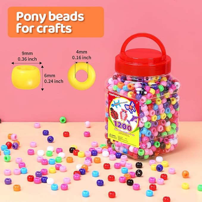 eppingwin 1200pcs pony beads for bracelets, classic colors kandi beads for hair braids, easy storage pony bead for jewelry making