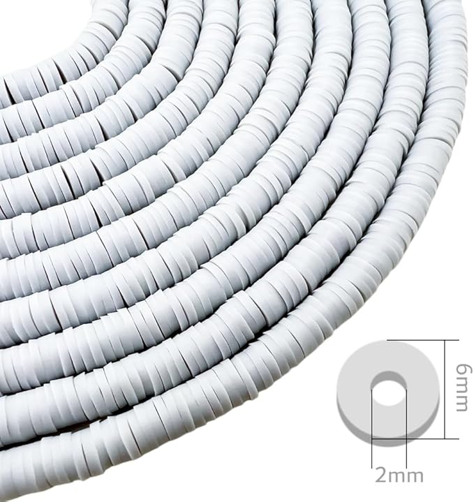 10 Strands Clay Bead, Heishi Beads for Bracelet Stack, Earth Tone Clay Beads for Adults, Flat Beads Kit for Friendship Bracelets, Neutral Beads Bracelet Making Kit(Grey)