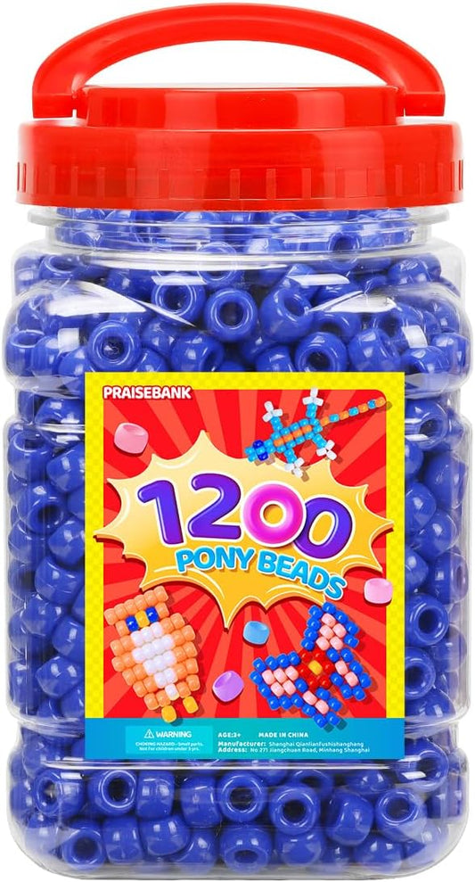 praisebank pony beads, 1200pcs 6x9mm, wholesale beads, bracelets jewelry making, arts & crafts(dark blue)