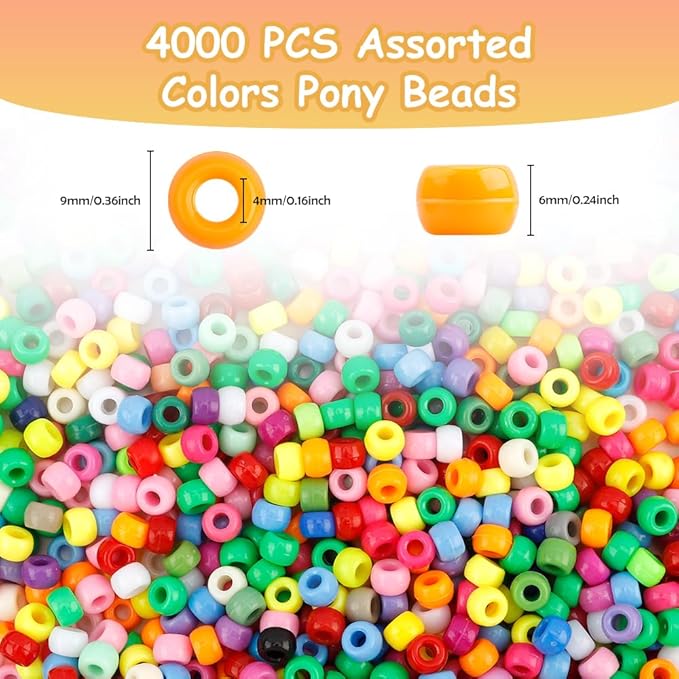 anpiwshjo pony beads 4000 pcs, small, colored, acrylic plastic, cylindrical, loose beads for crafts, jewelry making, bracelets, hair beads