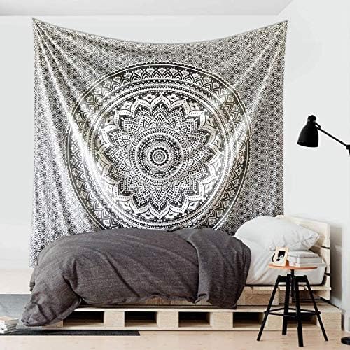 popular handicrafts tapestry wall hanging hippie ombre mandala bohemian hippy psychedelic design indian tapestries bedspread 30 x 40 inches (76 x 101 cms), black grey