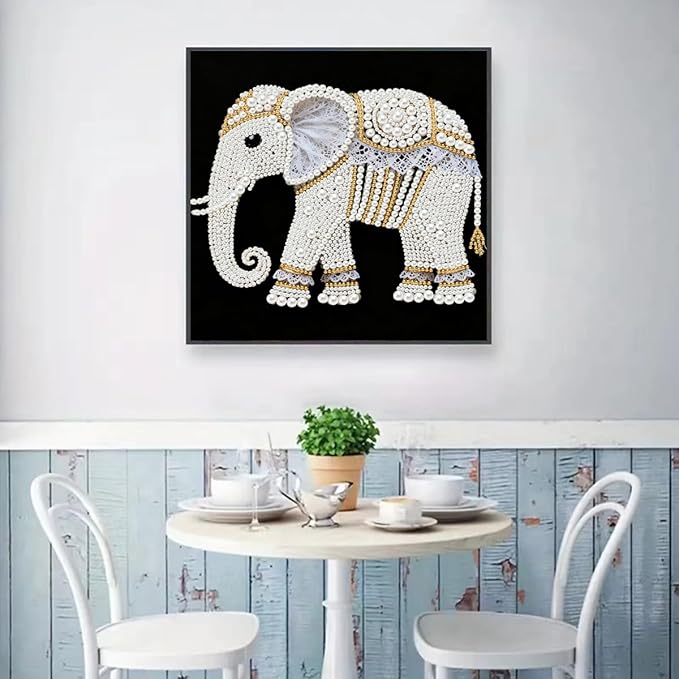 GEMFAMILY 5D Diamond Painting Kits for Adults, Elephant Diamond Art Kits for Beginners,DIY Special Shape Pearl Gem Crafts for Home Wall Decoration 11.8 X 11.8 Inch