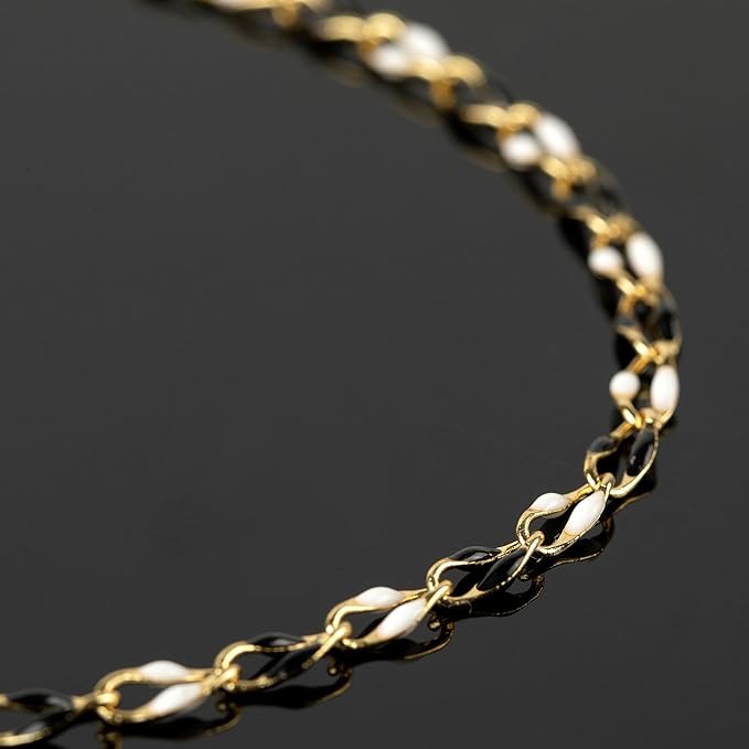 YOUBEIYEE 2 Meters Jewelry Chains Bulk Black White Enamel Cable Chain Necklace DIY Gold Plated Brass Chain for Jewelry Making