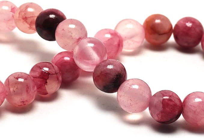 Jade Gemstone Beads for Jewelry Making - 6mm Stone Round Craft Beads for Bracelets(58-62pcs, Blood-red Persian)