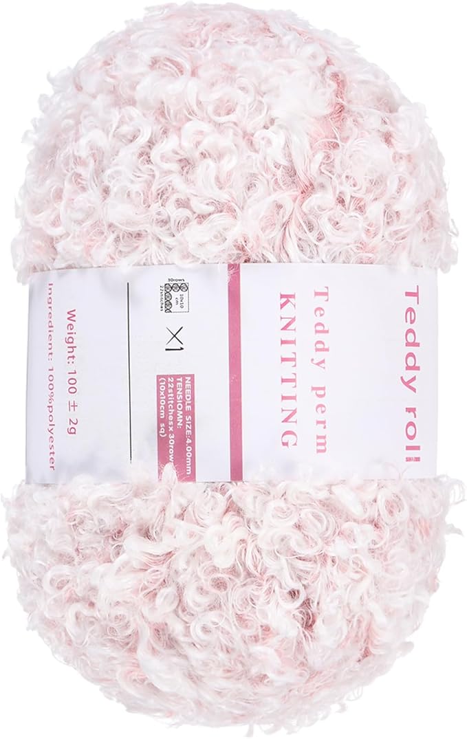 MECCANIXITY Eyelash Yarn Fur Soft Fluffy Chunky Polyester Yarn Fuzzy Pale Pink for Crocheting Knit DIY Clothes Bag - 55Yard/50m, 3.53oz