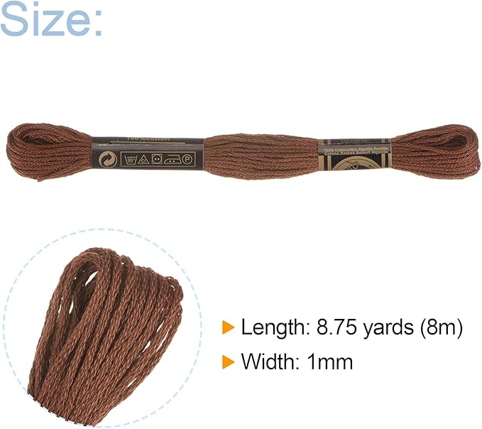 HARFINGTON 12 Skeins Embroidery Floss 8m Each Egyptian Long Fiber Cotton Cross Stitch Thread 26S/2x6 for Embroidery Projects Bracelet, Brown