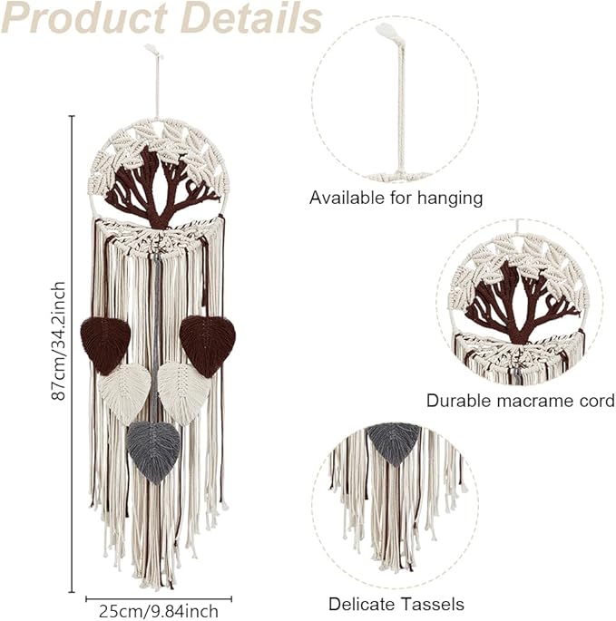 FREEBLOSS Tree of Life DIY Macrame Kit Leaves Macrame Tapestry Macrame Wall Hanging with Video Tutorials Macrame Wall Hanging Supplies Macrame Wall Decor for Living Room for Beginners Adults