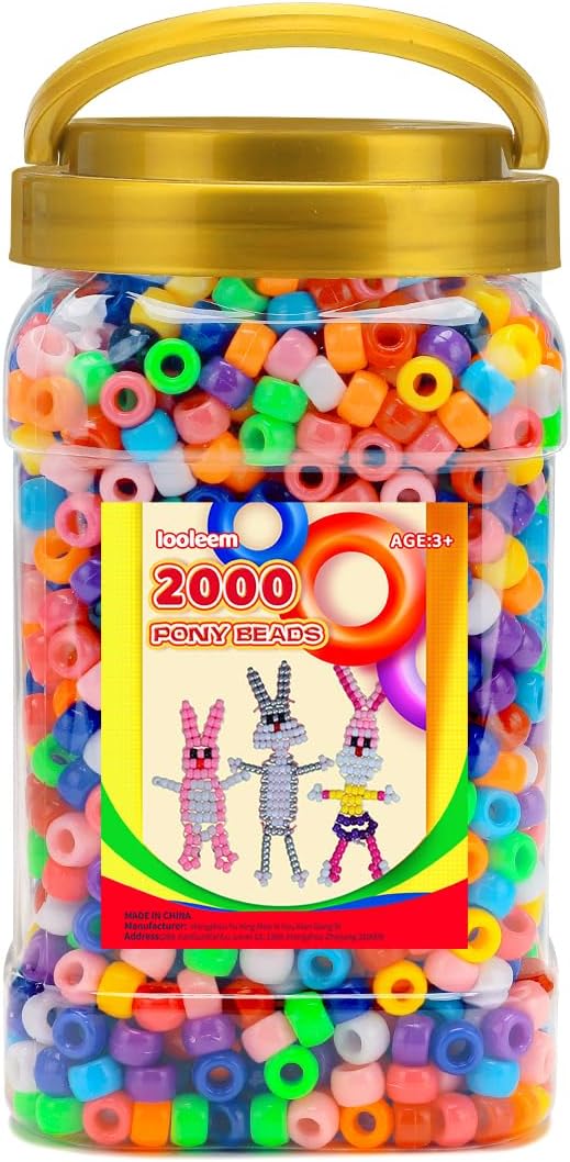 iooleem pony beads(2000pcs multi-colored pony beads), beads for bracelets making, beads for crafts, beading supplies, friendship bracelets making.