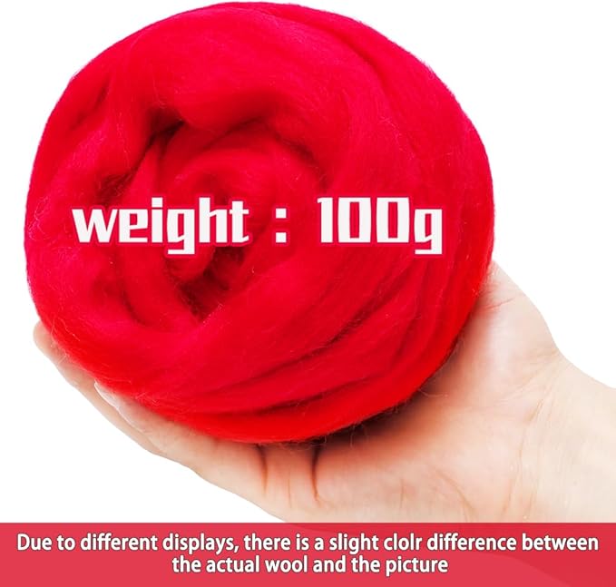 3.53oz Wool Roving, Wool Felting Supplies, Pure Wools, Chunky Yarn, Spinning Wool Roving for Needle Felting Wet Felting DIY Hand Spinning (red)