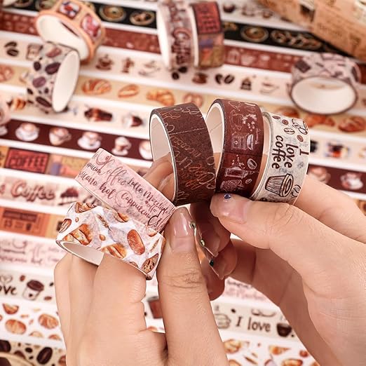20 Rolls Coffee Theme Washi Tape Set, Writable Decorative Tapes for Scrapbooking, Junk Journal Supplies, Bullet Journaling, Bullet Journaling, 0.6"x79" per Roll