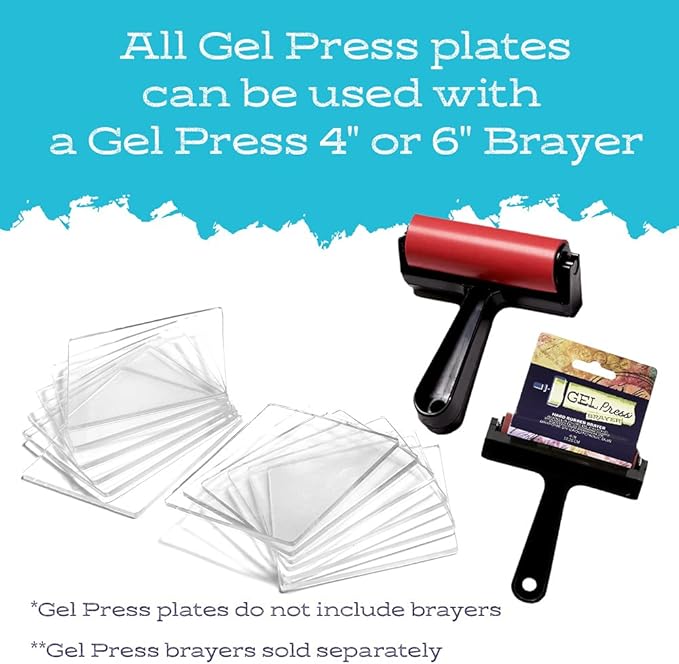 gel press monoprinting print plates – 6” x 6” gel plate class pack value pack - printmaking supplies - reusable gel printing plates for press art for card making, scrapbooking, arts and crafts 12-pack
