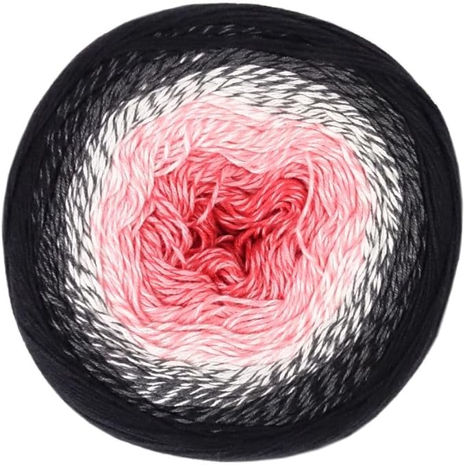 Floria Blumera Yarn 53% Cotton 43% Polyacrylic 1093.6 Yards Multicolor Gradient Yarn Cake for Knitting Crochet Spring Summer Ombre Rainbow Cotton (Black, Coral, red, Pack 1)