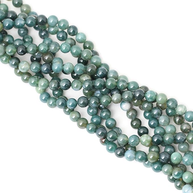 45PCS 8mm Natural Moss Agate Gemstone Round Loose Beads for Jewelry Making DIY 1 Strand 15"