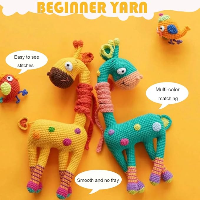 Beginner Easy Yarn Kit for Knitting,Crocheting; Worsted Weight Medium #4; Cotton Blend Yarn for Amigurumi with Tools (Positive Sunflower, 6 Skein)