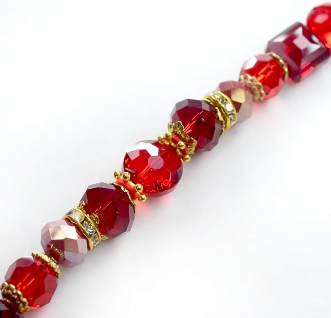 Glass Beads for Bracelets Jewelry Making Adults Keychains Bead Strand Large Unique Crystal Assortment for Craft Rondelle Faceted Flat Crackle Sparkly Bling Cute Pretty Beading Kit (Red)