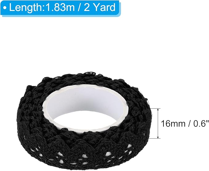 PATIKIL 0.6" Wide 2 Yards Self-Adhesive Lace Tape Lace Ribbon, 3 Pack Cotton Washi Trim Stickers Masking Decorative for Craft Scrapbook DIY Card Making, Black