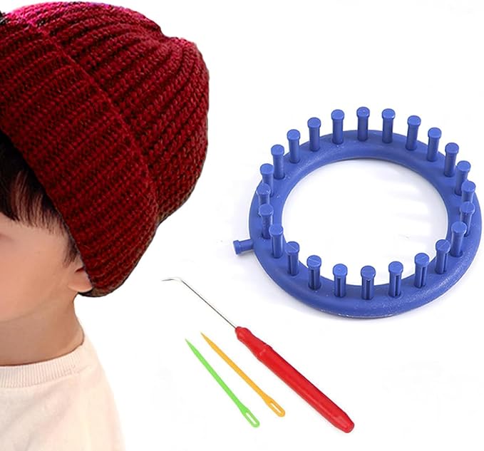 Round Plastic Knit Quick Knitting Set,DIY Crochet Handmade Craft kit, with Crochet Hook and Needle, Suitable for Beginners and Knitting Lovers (Blue)