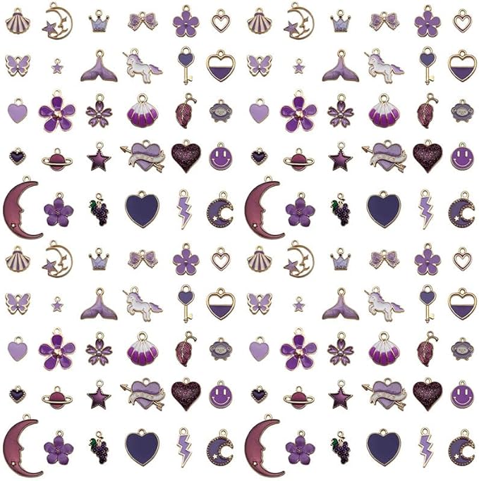 Youdiyla 60pcs Alloy enamel purple series fixed set Pendant Jewelry Making DIY Keychain Earrings Pendant Various Design Charms for Jewelry Making Bracelets Necklace (HK555)