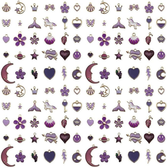 Youdiyla 60pcs Alloy enamel purple series fixed set Pendant Jewelry Making DIY Keychain Earrings Pendant Various Design Charms for Jewelry Making Bracelets Necklace (HK555)
