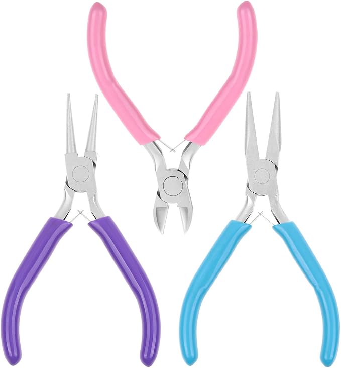 shynek 3pcs jewelry making plier tools with needle/chain/round nose pliers and wire cutter for jewelry repair, wire wrapping, crafts, jewelry making supplies