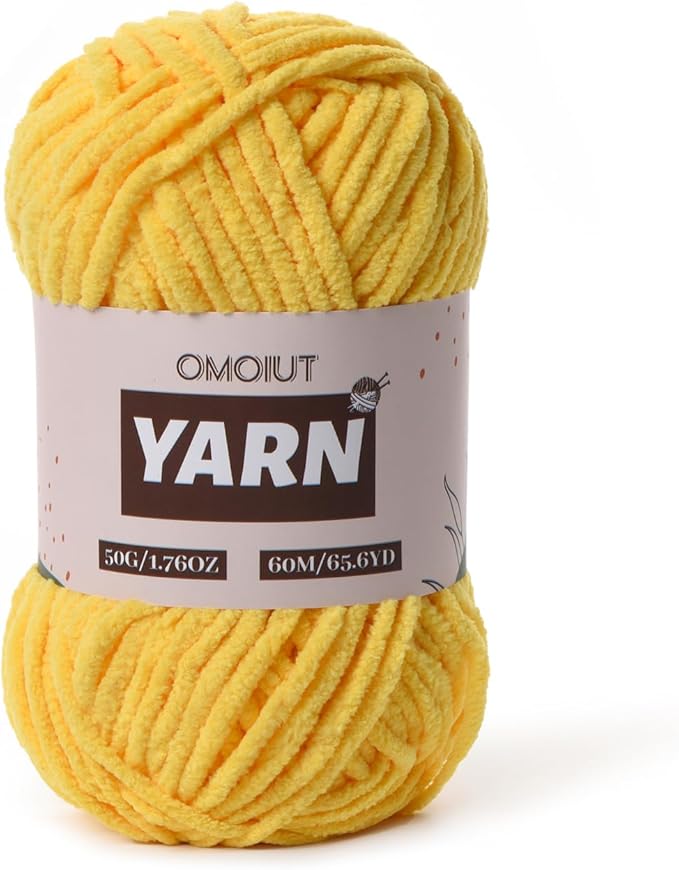 Plush Chenille Chunky Crochet Yarn - Baby Yarn for Crocheting Soft - Velvet Yarns Knitting for Blankets Crafts - Fluffy Amigurumi Yarns 50g / 65.6yd (Golden Yellow)