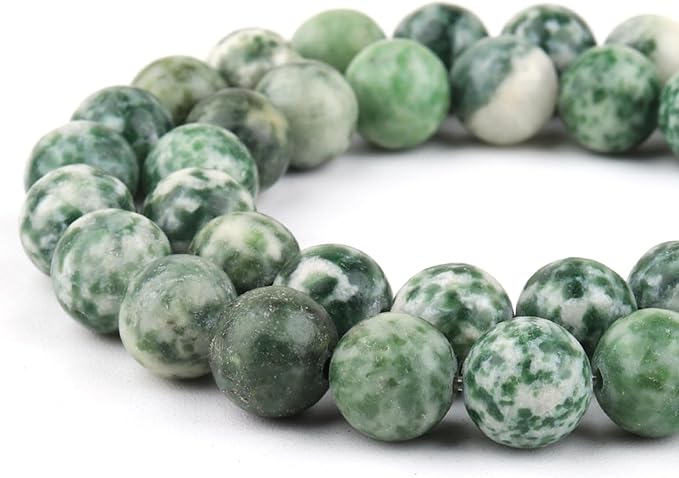 Natural Stone Beads for Jewelry Making - 8mm Gemstone Round Beads for Bracelets(45-47pcs, Green Spot Jasper)