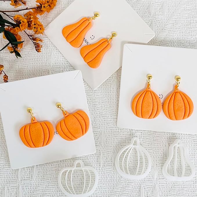 Xaekicr 3Pcs Halloween Pumpkin Polymer Clay Cutters Set – Fall Theme Clay Cutters for Earrings Making – Pumpkin Clay Tools for Polymer Clay Molds