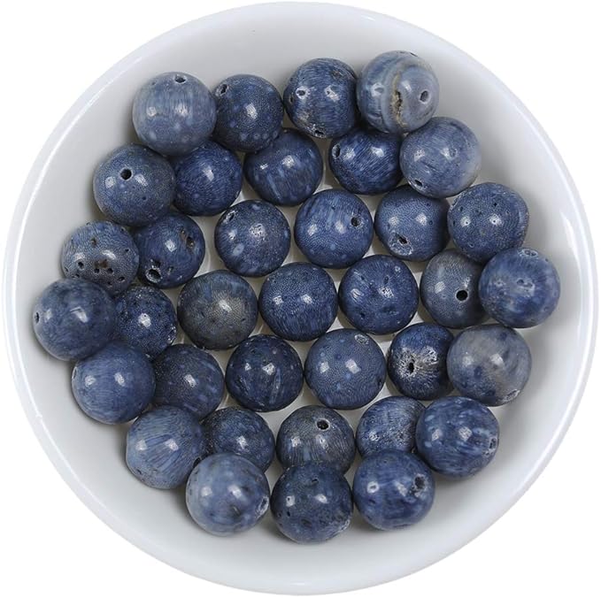 10mm Natural Blue Coral Gemstone Round Loose Beads Crystal Stone Bracelet Necklace Accessories Crafts for Jewelry Making DIY,1 Strand 15"