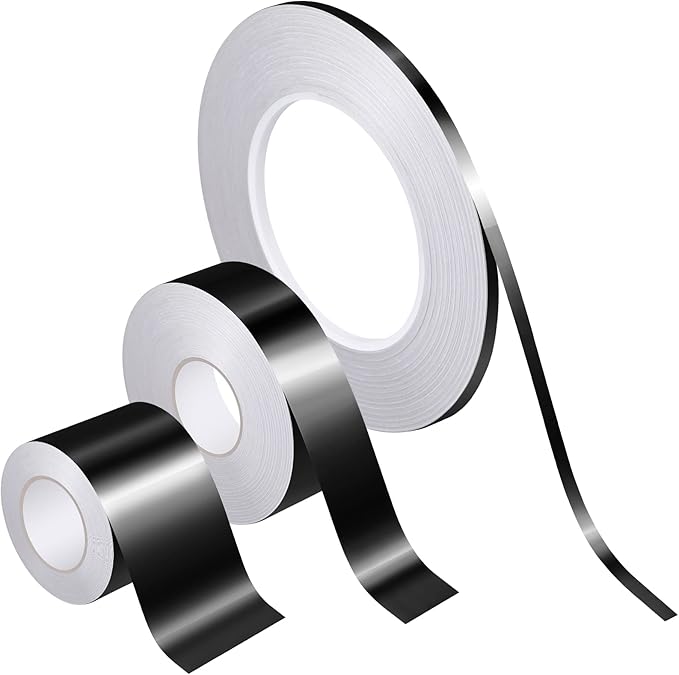 Zonon 3 Rolls Multi Size Self Adhesive Polyester Film Tape 1/5, 4/5, 7/5 Inch Washi Metallic Tape for Detailing Accent Graphic Arts for Walls Cars and Boats Trim(Black)