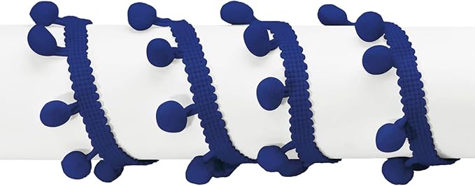 Homiest 10 Yards Pom Pom Trim for Sewing, 1 Inch Wide Navy Blue Ribbon Bundles Textured Fabric Fringe Ribbon, 13mm Ball Pompom Trim for DIY Crafts Curtain Clothes Pillow Home Decoration