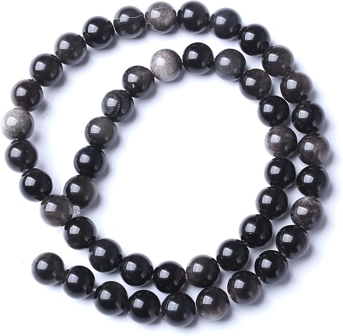 32pcs 12mm AAA Natural Obsidian Stone Beads Gemstone Round Loose Beads for Jewelry Making DIY Bracelet (Sliver Color Obsidian Stone, 12mm)