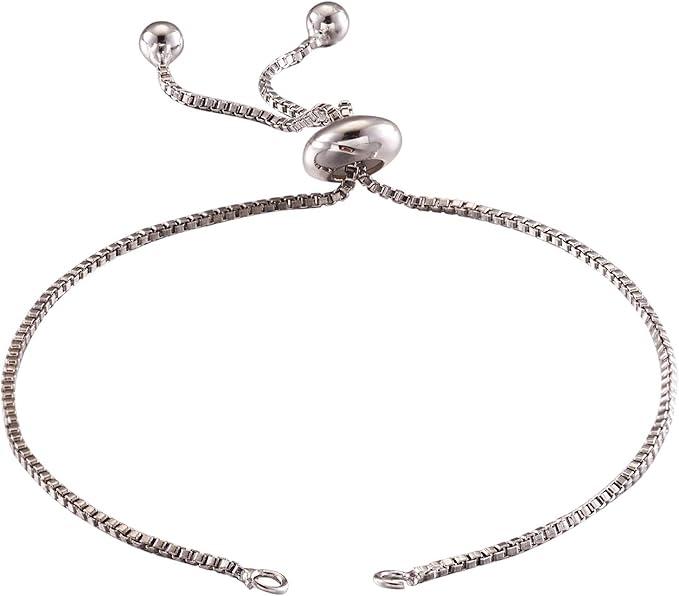 FASHEWELRY 20 Strands Adjustable Brass Bracelet Slider Extender Chains with Rhinestone Ends 8-5/8"(22cm) Real Rose Platinum Plated for DIY Jewelry Making